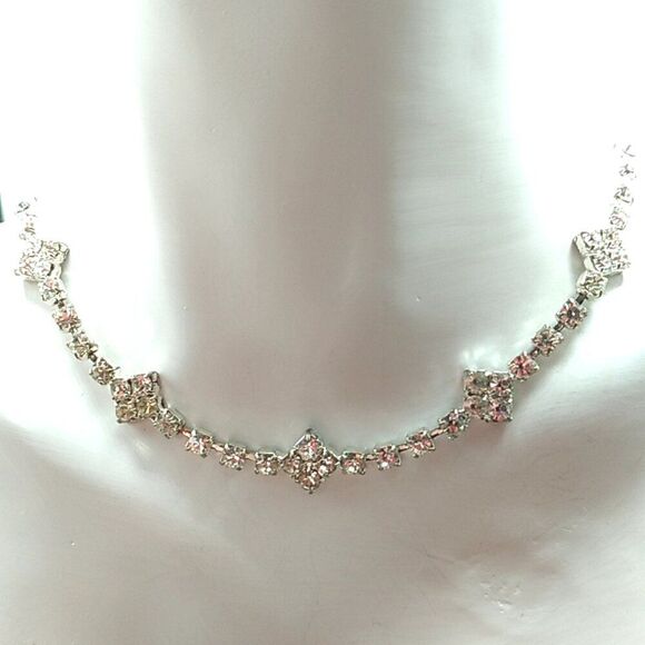 Crystal Rhinestone Choker Necklace Silver-tone Rhodium Plated - Picture 2 of 13
